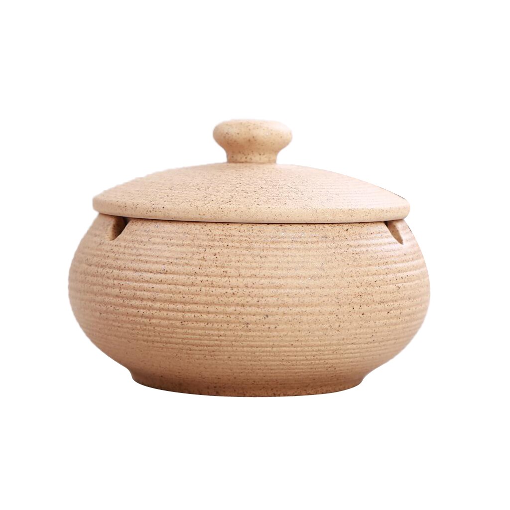 Cenicero de cerámica de Color sólido con tapa y tanque de agua: Beige