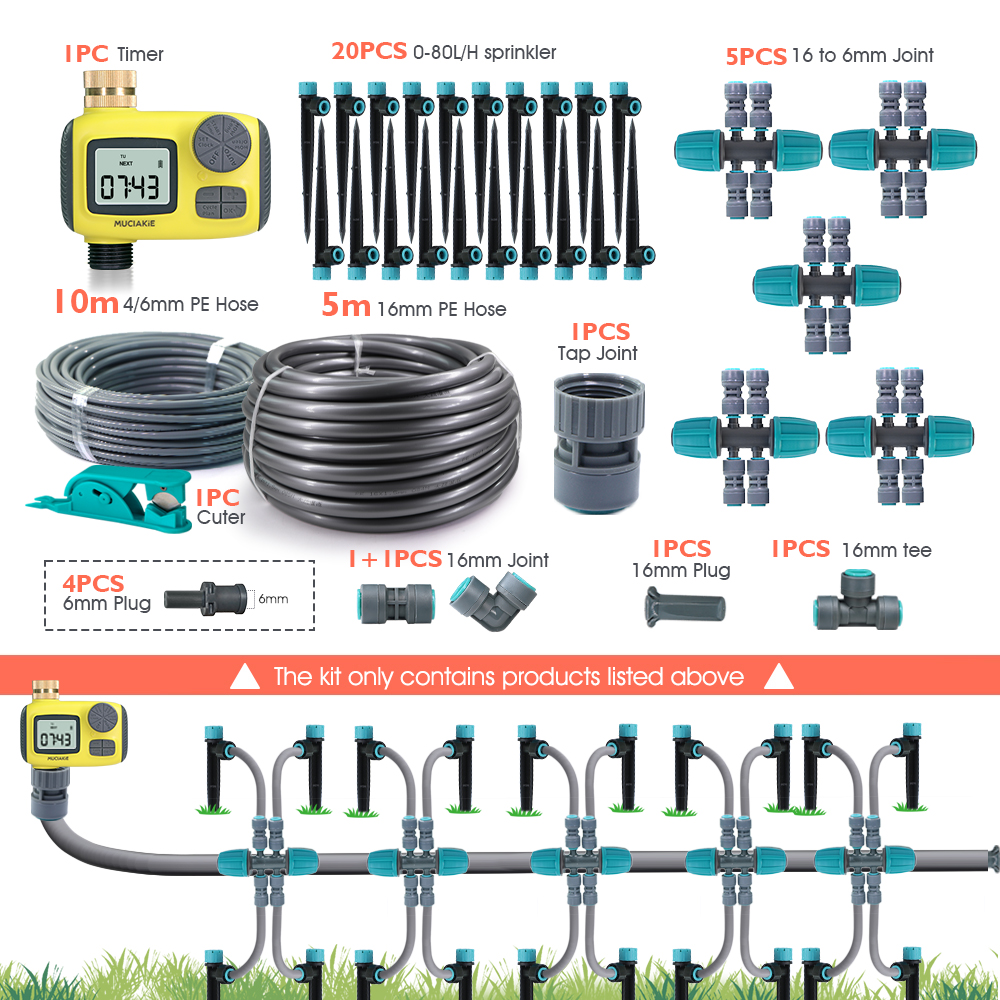10-60M 13cm Sprinkler Garden Watering Kit 1/2" 1/4" PE Hose Drip Irrigation System 20/40/80/120Dropper Automatic Watering Plants: WHITE