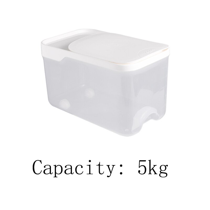 Boîte de rangement de riz de cuisine en plastique de grande capacité 5kg 10kg, distributeur de farine de Grain, boîtes de récipient alimentaire résistant à l&#39;humidité: White 5kg