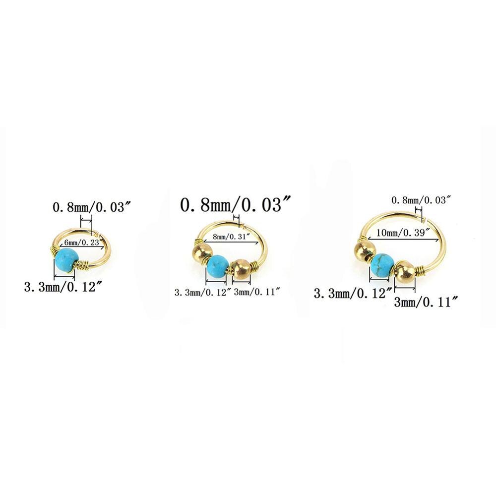 3 unids/set de cuentas redondas Retro Aro para la nariz argolla de fosa nasal cuerpo rosa oro plateado Piercing joyería 6mm/8mm/10mm: 3 Pcs Gold