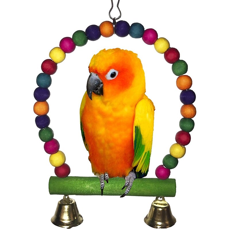 Parrot Toy Set - Hanging Parrot Swing - Wooden And Metal Parrot Swing - Medium Small Parrot Swing Toy - Bird Cage Che