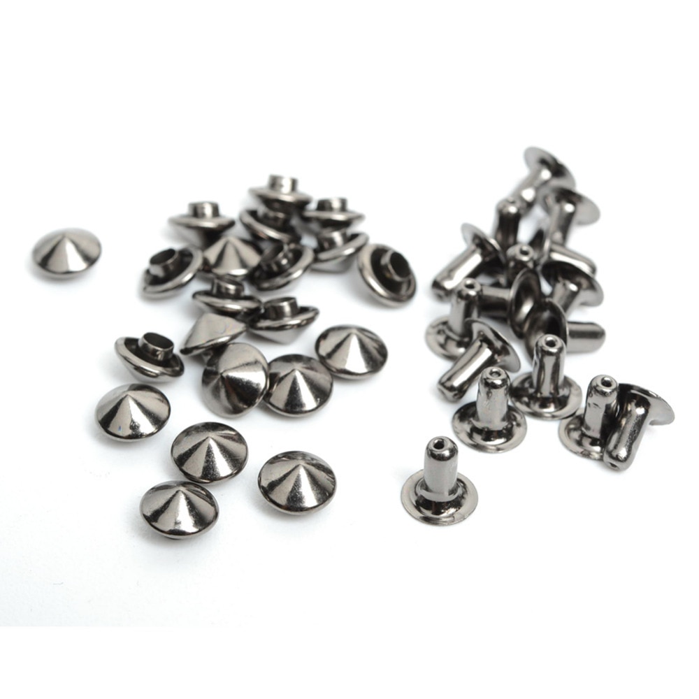 Juego de remaches rápidos de seta de Metal negro, tachuelas, punta de clavícula, pulsera Artesanal de cuero, costura de ropa, bolso cinturón, suministros Punk, 100
