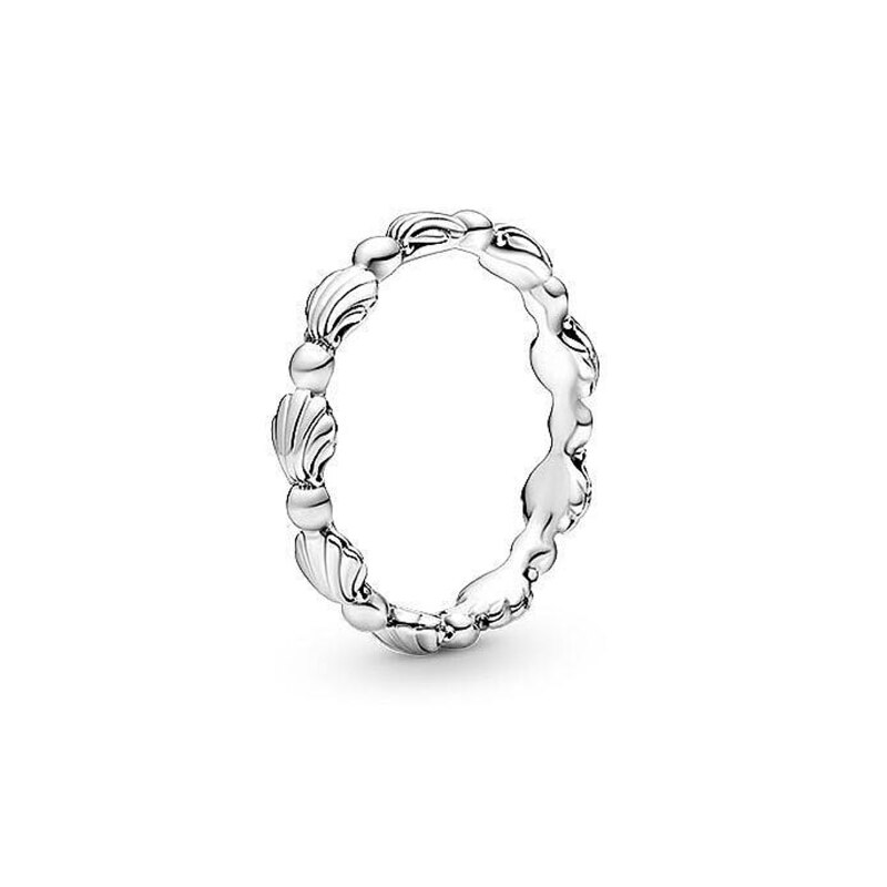 Authentic 925 Sterling Silver Rings Rosegold Crystal Shell Round Ring For Women European Original Fine Jewelry: Silver / 56cm