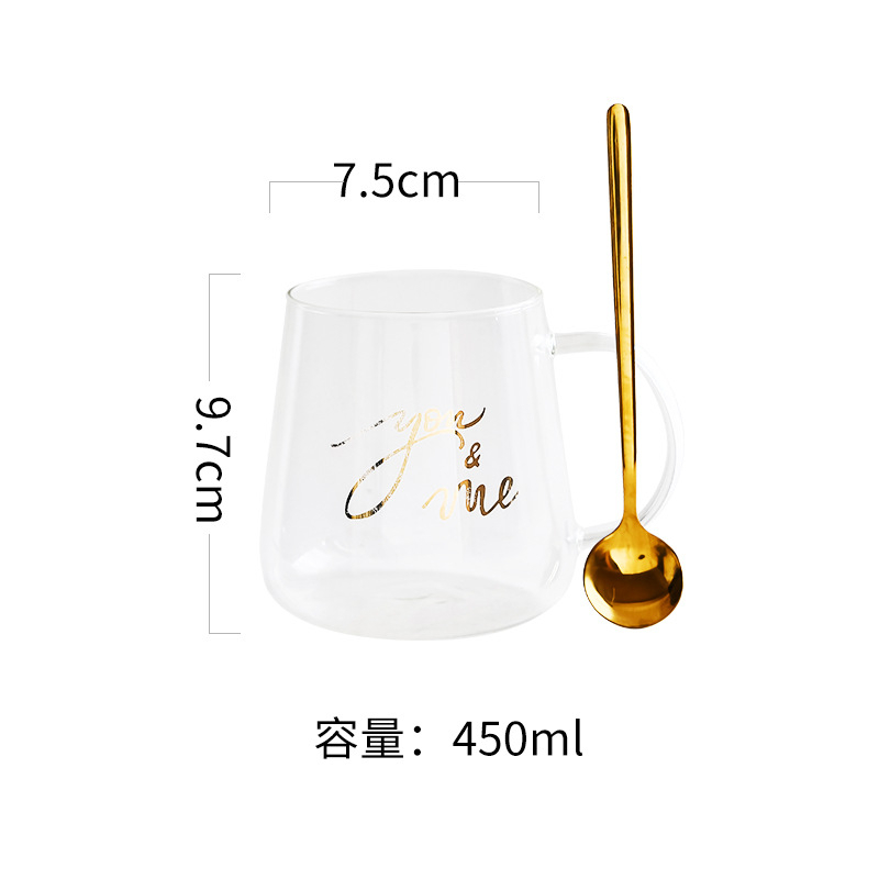 16oz guldfolietrykt glas krus forgyldning gennemsigtigt glas kaffe te drikkevarer dessert morgenmad mælkekop med ske: C stil