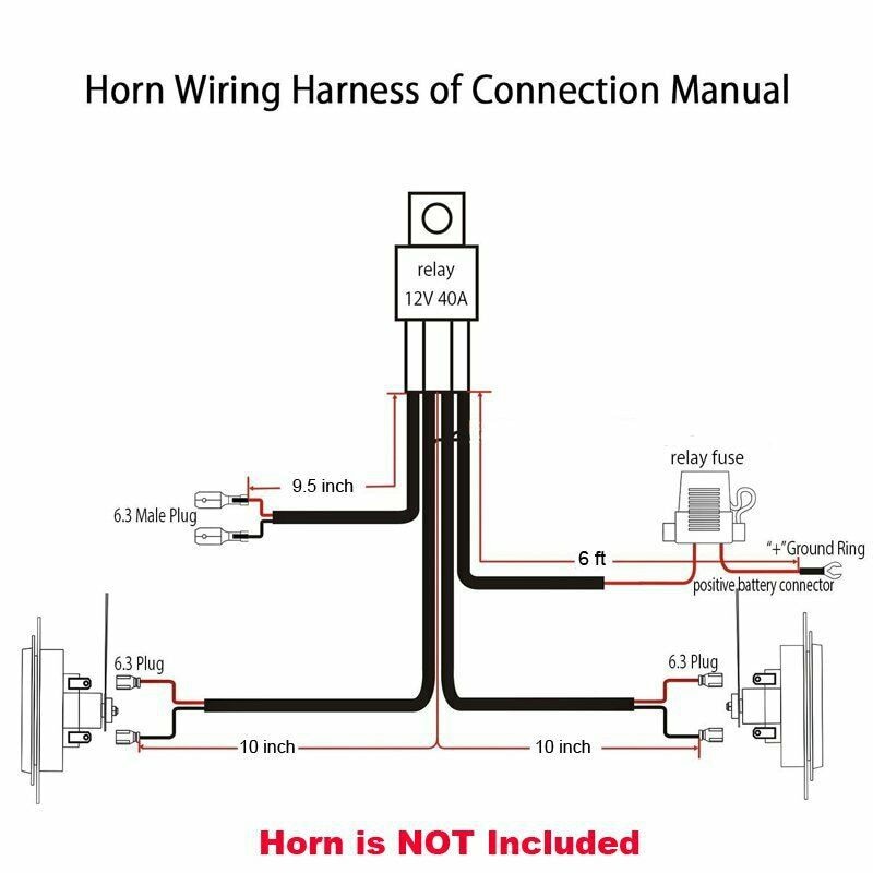For Grille Mount Electric Blast Horn Horn Relay 12V Horn Relay Harness Kit