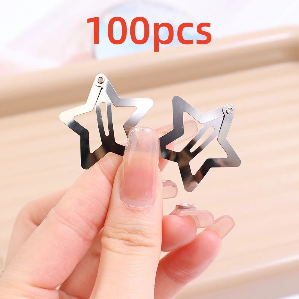 10/25/50/100/200 Uds Y2K pinzas para el cabello de estrella plateada para niñas Clip de Metal horquillas pasadores agarre para el cabello joya accesorios para el cabello: Otros