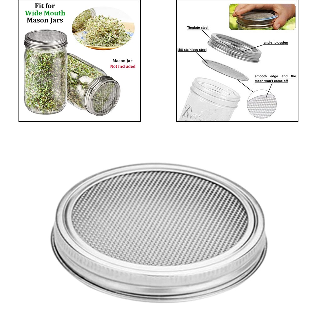 Stainless Steel Mason Jar Screen Sprouting Filter Lid Seed Set Wide Mouth Tray Planter Brocoli Radish Sprout Lids