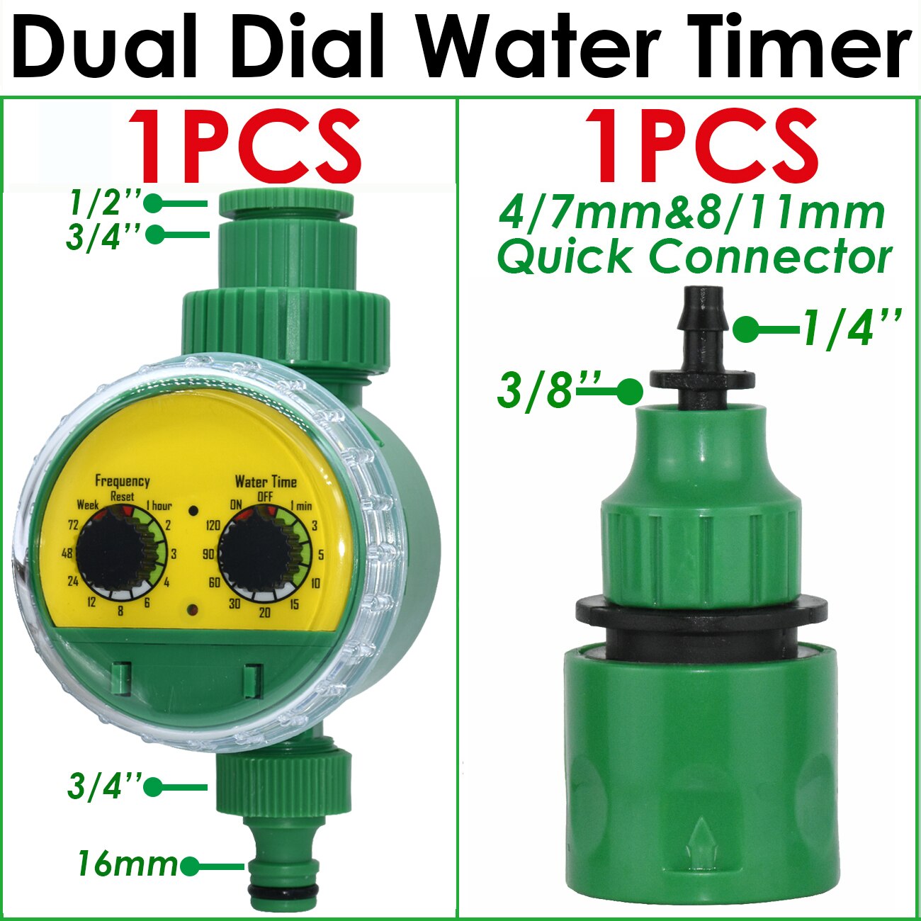 1pcs Watering Timer Rain Sensor Solar LCD Double Dial Ball Valve Controller Garden DripIrrigation 1/2 3/4'' Tap Adapter Solenoid: Dual-Dial-Timer