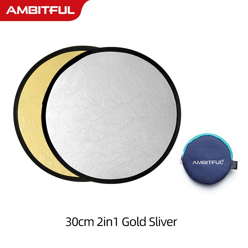 AMBITFUL 2in1 Gold Silver White 30cm Round Outdoor and Indoor Shooting Beautify Reflector: 30cm Gold  Silver