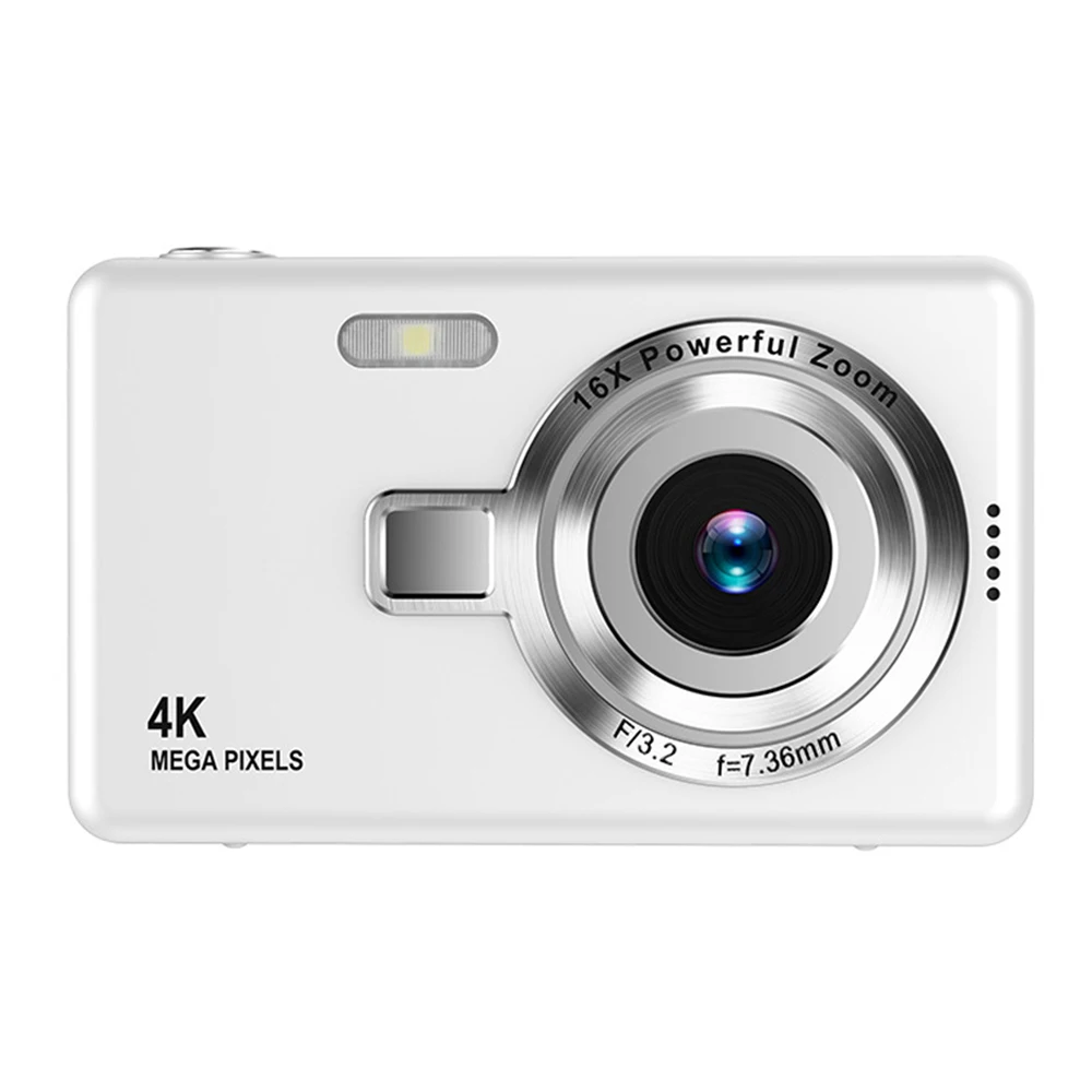Cámara Digital 4K HD, videocámara para niños, cámara de fotos instantánea antivibración para exteriores, cámaras compactas con Zoom 16x para fotografía de principiantes: Blanco