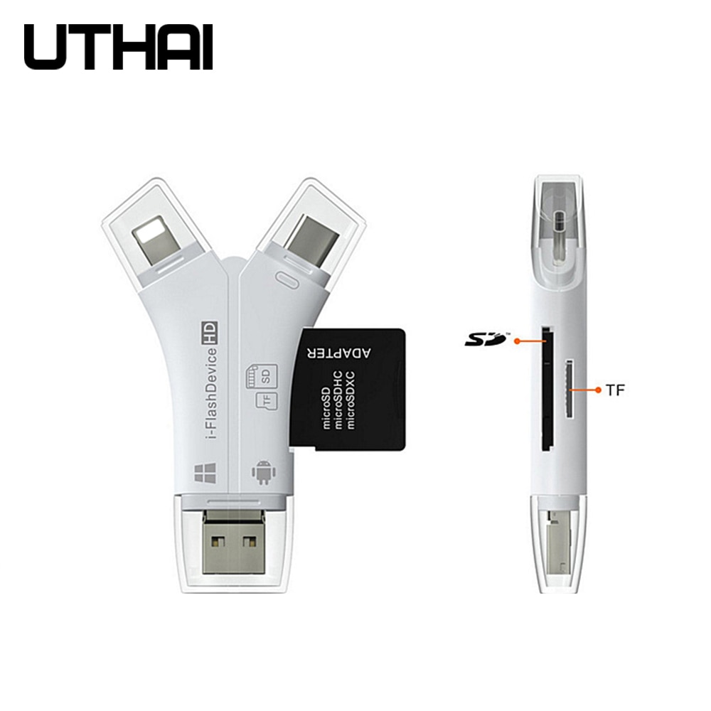 UTHAI C11 Lightning Card Reader SD TF USB C to MicroUSB Multi Card readers 4in1 Type-C Flash Drive For Iphone 7 8 11 X XR MAX