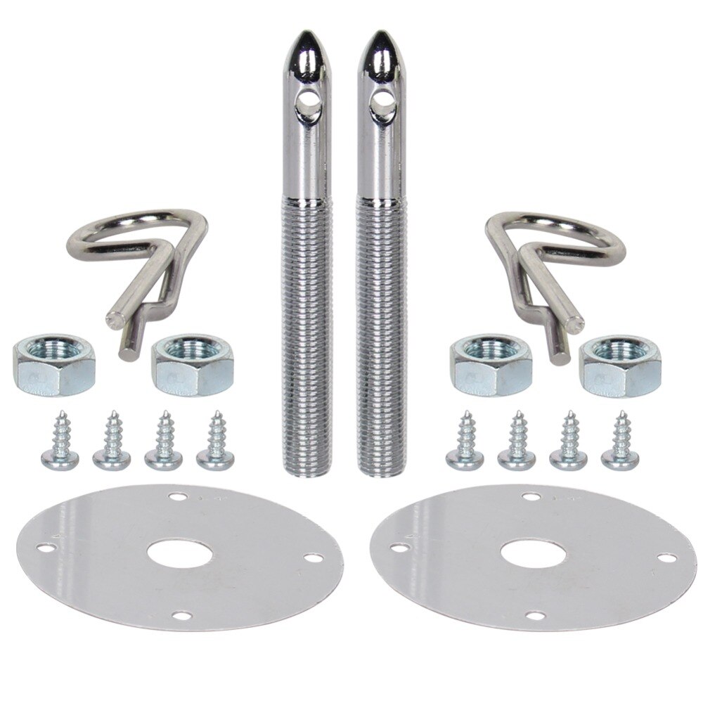 Carbole 7/16" 1016 Stainless Steel Chrome Mount Hood Pin Pins Plate Lock Clip Kit Universal