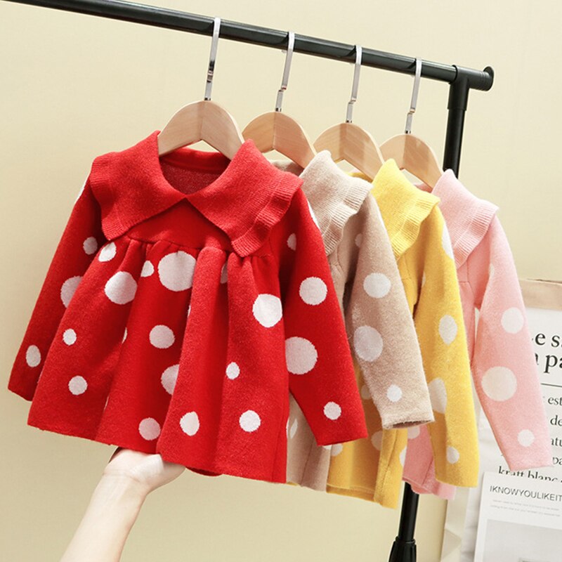 Ropa de invierno para niña bebé , suéter para bebé, muñeca de manga larga con solapa y lunares, ropa de invierno para niña bebé