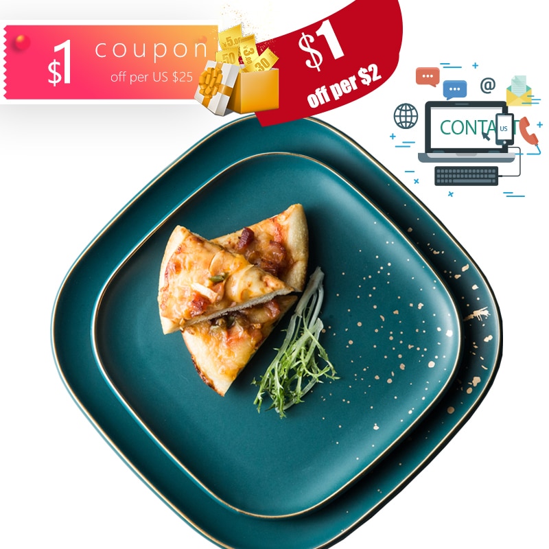 High Retro Green dinner plates set Nordic Ceramic Tableware Set Dinnerware Set Bowl Plate Soup Bowl Set Modern Style