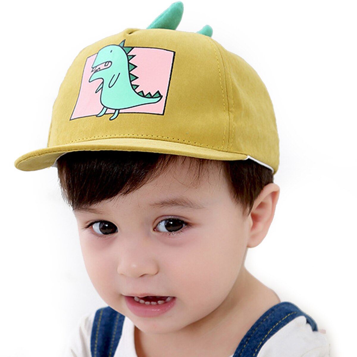 Sød dinosaur mønster børnehatte flade tegneserie børn baseball kasket fjeder baby justerbar bomuld kasket baby blød hat: Gul