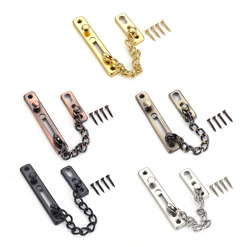 Door Chain Lock Stainless Steel Security Chain Guard Spring Anti Theft Press Heavy Duty Polished Latch Screw Guard Accessories