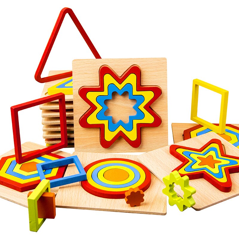 DIY Holz 3D Puzzle Gebäude Geometrische Form Spielzeug Form Lernen Erkenntnis Spielzeug für Baby Kinder Vorschule Bildung Kinder Spielzeug