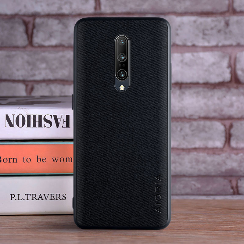 Textiel lederen tas voor Oneplus 7 Pro zachte TPU met achterkant van harde pc-materiaal camerabescherming ontwerphoes: Katoenen stof / Black