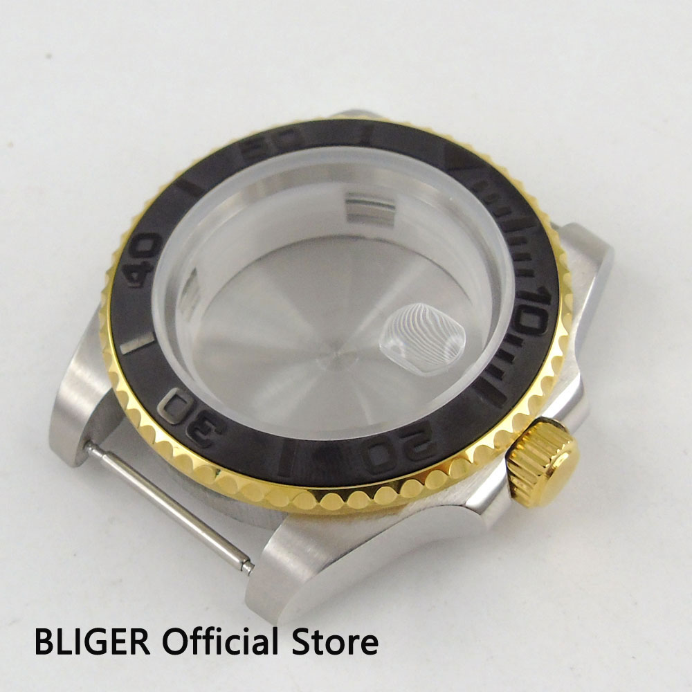 BLIGER 40 MM Roestvrij Stalen Horloge Saffier galss Met Datum magifier keramische bezel Fit ETA2836 Automatische Beweging