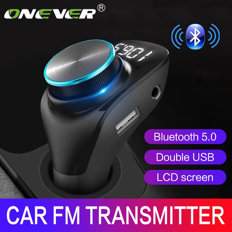 Onever Fm-zender Modulator Draadloze Bluetooth 5.0 AUX Auto Mp3 Speler Dubbele USB Lader Handsfree Lcd-scherm Auto Adapter