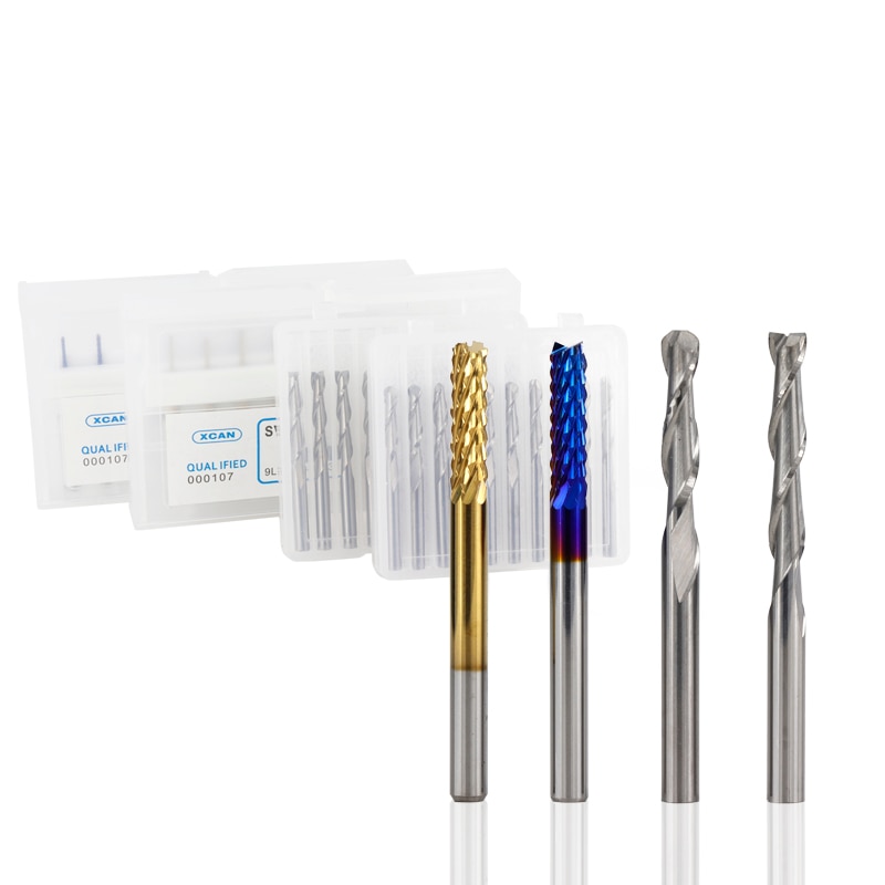 XCAN End Mill Engraving Bits Set Nano Blue Coated CNC Router Bits Cutting Milling Cutter 1/8" Shank Carbide Milling Tools