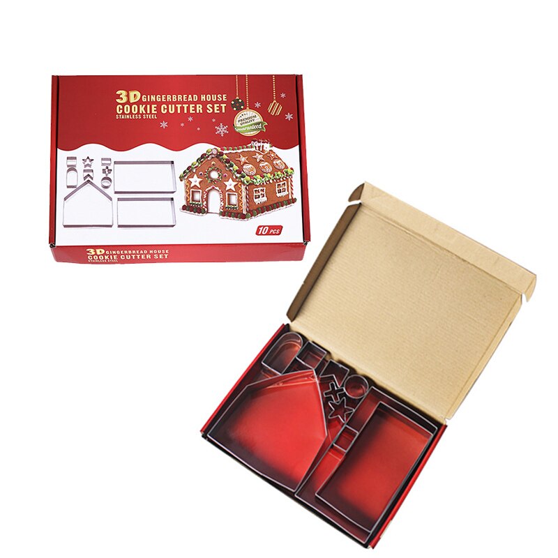 8/10 stuks 3d roestvrijstalen kerstdecor uitstekers en uitstekers set koekjesvorm fondant koekjesvorm bakgereedschap