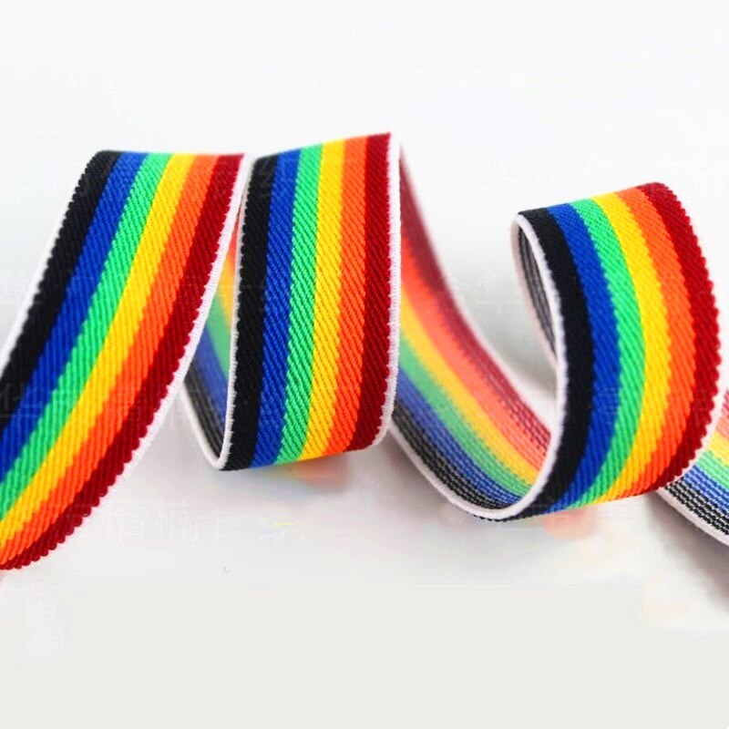 Regenboog Elastiekjes 25mm 38mm Kleurrijke Elastische Duurzaam Rubber Riem Lint DIY Naaien Jurk Broek Schoenen Kleding Accessoires 1M: 38mm Rainbow