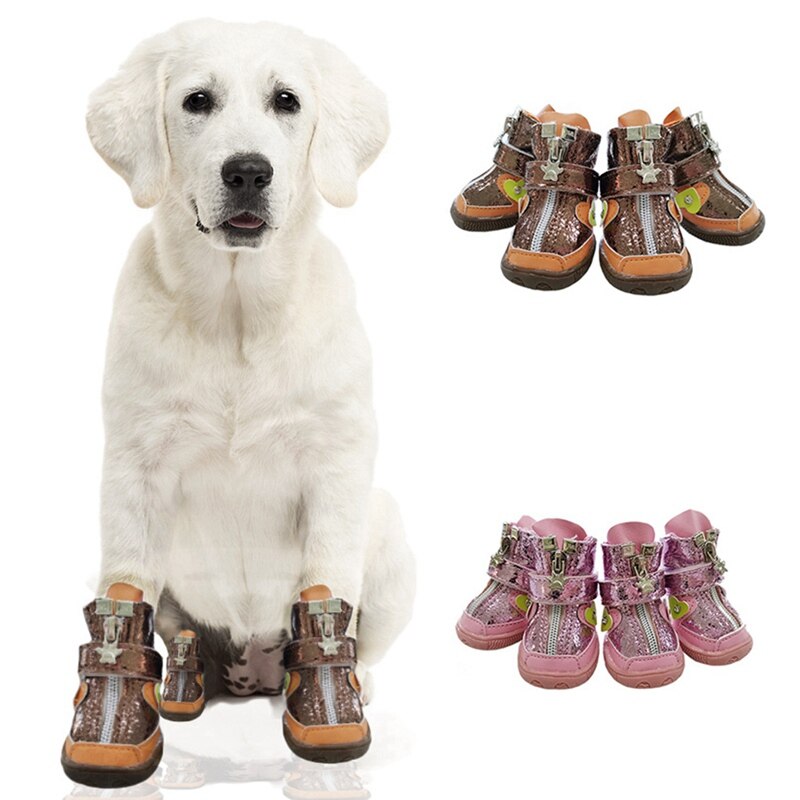 4pcs/set Pet Dog Shoes All Seasons Available Breathable Anti-slip Reflective Pet Dog Boots Pavement Paw Protector Shoes