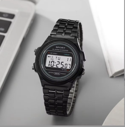 Montre électronique LED décontractée pour femme: Black