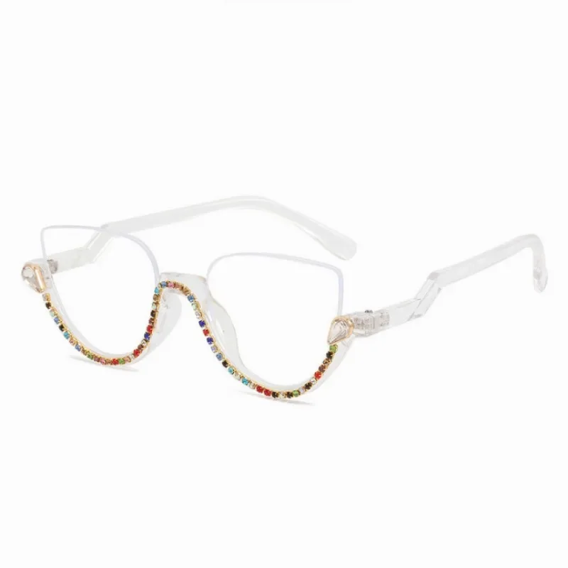Gafas de ojo de gato con luz azul para mujer, anteojos Retro con diamantes, óptica General, lente transparente de lectura, tendencia femenina,: Caqui