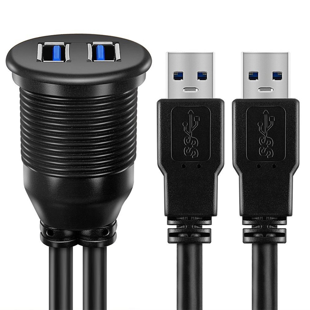 Car Dashboard Flush Mount USB Dock Adapter Dashboard Panel 3.0 Port Male to Female Cable Extension Cable for Motorcycle Boat