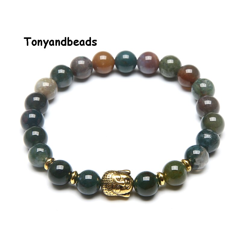 Natuursteen Kralen Armband Antieke Gouden Boeddha Charm Armbanden &amp; Bangle Voor Vrouwen Of Mannen Geen. NB4: Indian Agate