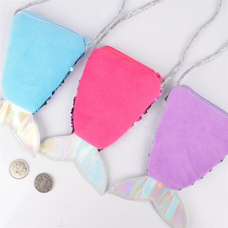 Pailletten Mermaid Staart Portemonnee Kids Mermaid Staart Vorm Pailletten Mini Schoudertas Rits Portemonnee kinderen tas
