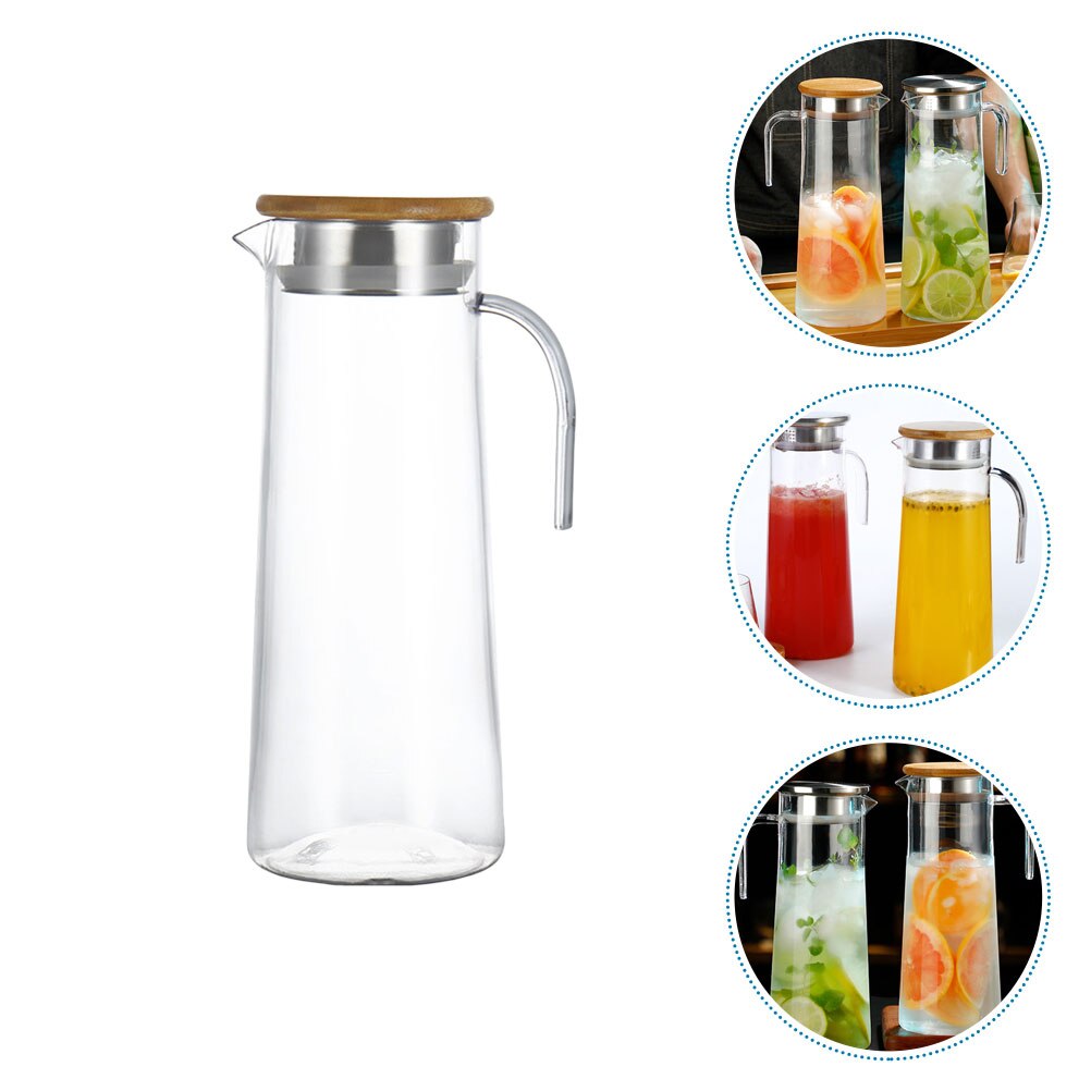 Clear Water Pitcher Acrylic Ice Water Pitcher Kitchen Beverage Pitcher Drinking Pitcher with Lid: Wood Color