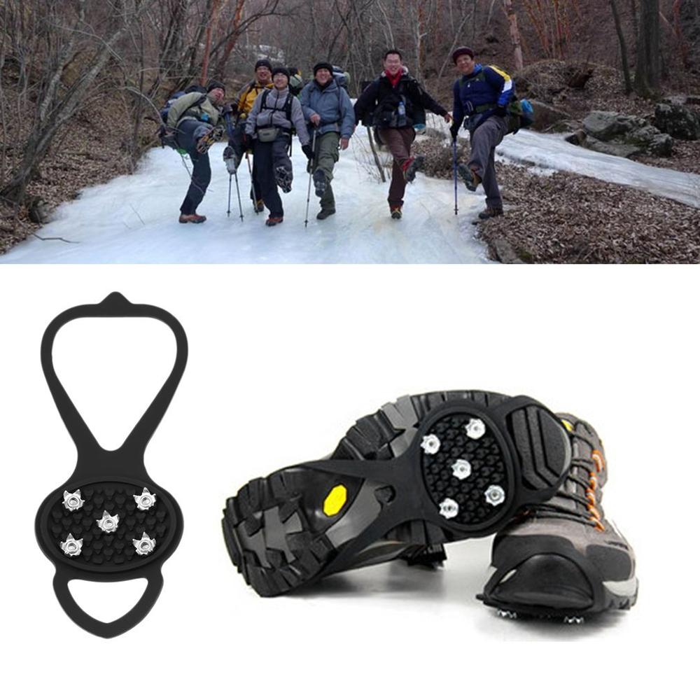 Offre Spéciale 1 paire Marcher Taquet Pince À Glace Anti-dérapant Glace Neige Chaussure De Marche Spike Poignée Camping Escalade Glace Crampon Glace