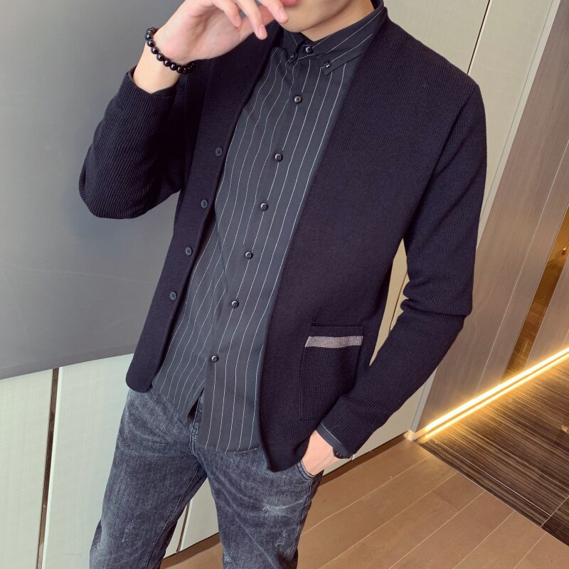 Plus Fleece Trend And Handsome All-match Cardigan For Men