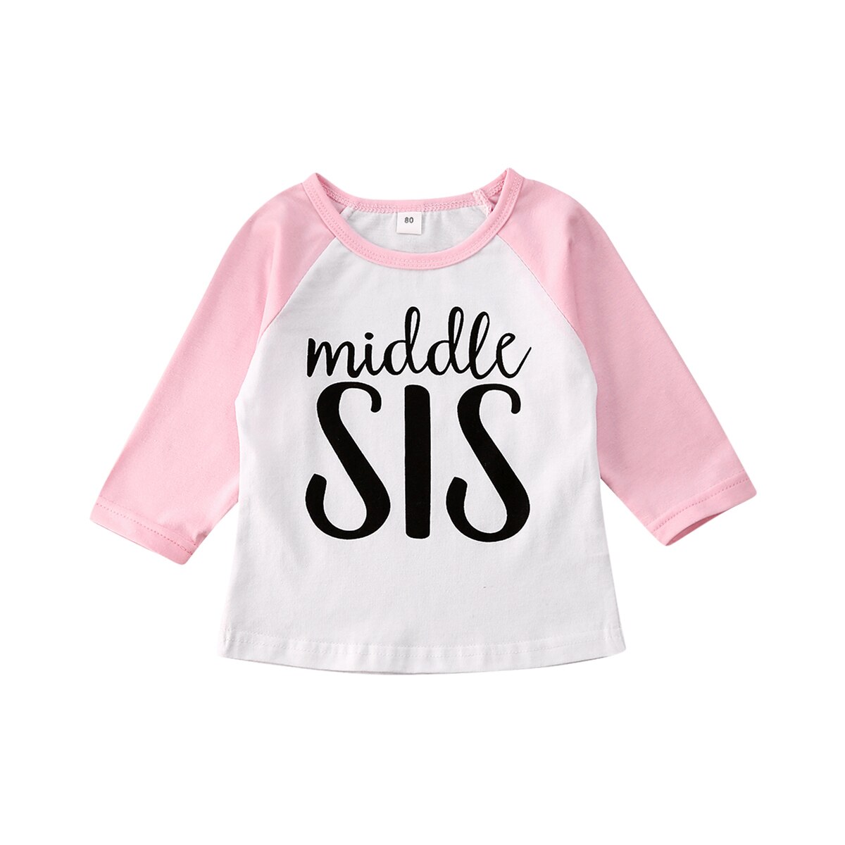 Baby sommerklær søster bror matchende klær baby gutt jente barn topper t-skjorte bokstavtrykk lappeteppe klær 6m-4t: Rosa mellomsøster / 2t