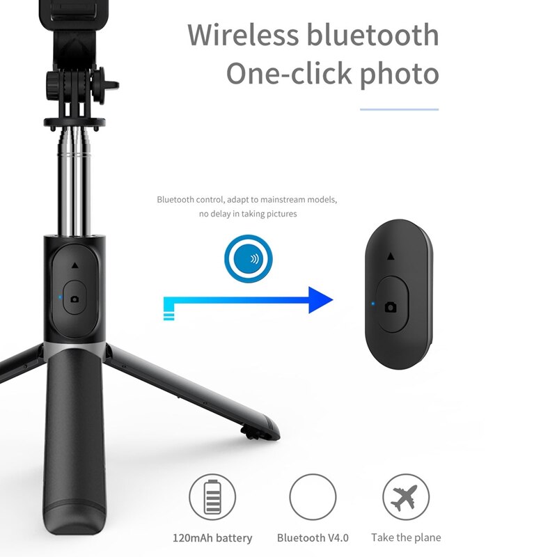 Kabelloser bluetooth-selfie-stick, faltbares mini-stativ, tragbarer multifunktionaler handyhalter für ios und android