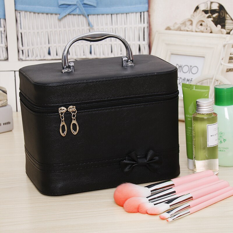 Cosmetic Bag Portable Large Capacity Manicure Beauty Storage Box Cosmetic Case Waterproof Lovely The MakeUp Bag: Black / S.  19cm-14cm-12cm