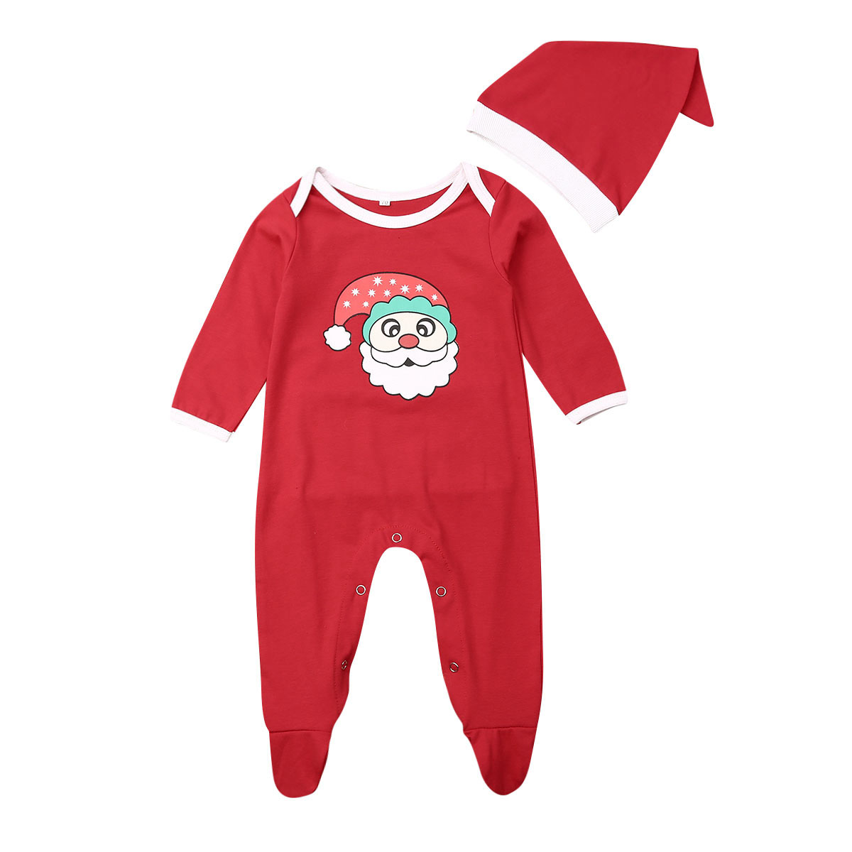 Baby Baby Meisje Jongen Kerst Kerstman Footies met Xmas Hoed Rood Pasgeboren Kinderen Katoenen Kleding 2 stuks Set: 6m