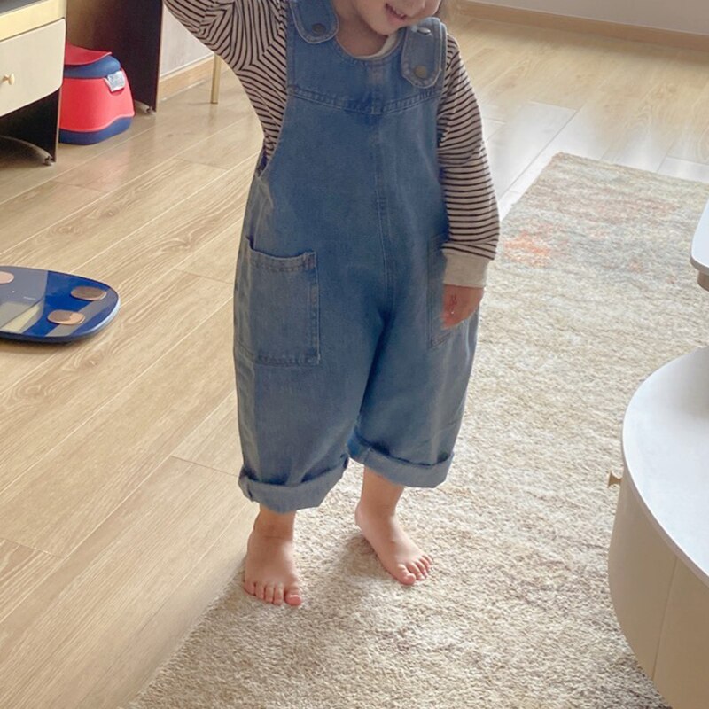Baby Girl Cute Overalls Kids Casual Trousers Jumpsuit Toddler Infant Denim Dungarees Child Jeans Playsuit And Stripe Pullover