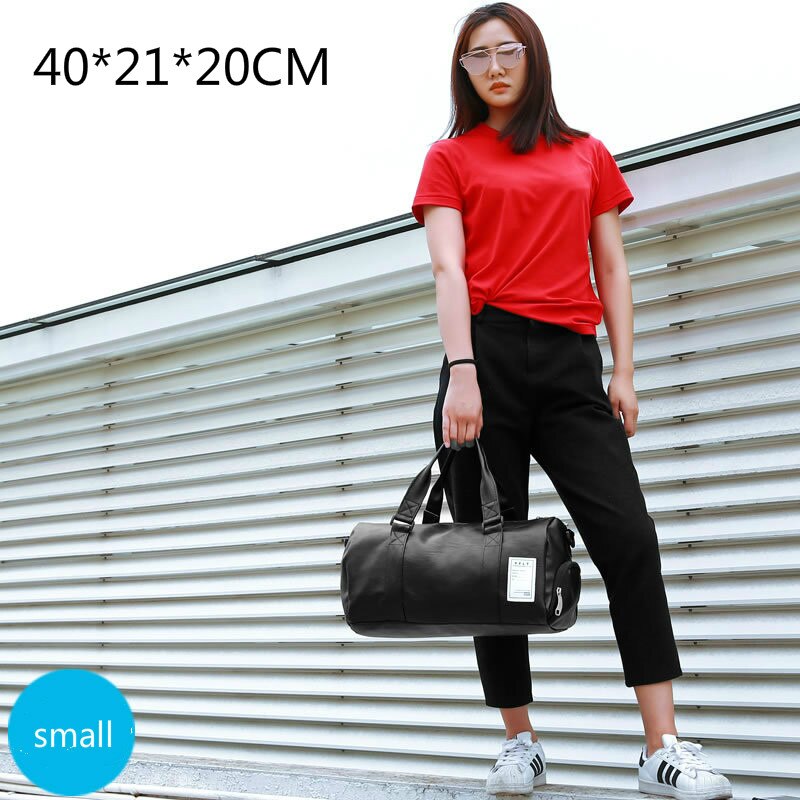PU Leder Sporttasche Fitness Sport Taschen Trocken Nass Handtaschen Für Männer Frauen Ausbildung Schulter Reisen Sack De Sport neue: Schwarz-klein