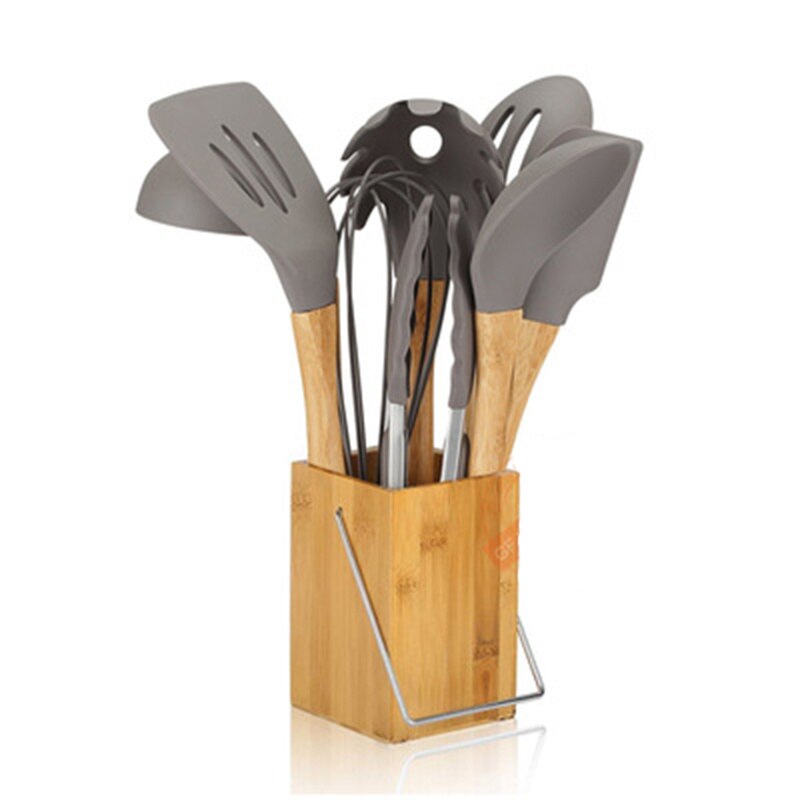 Kitchen Accessories Cooking Silicone Kitchen Utensils Set 9-Piece Cooking Tools Set with Bamboo Holder Non-stick Cookware Cooki