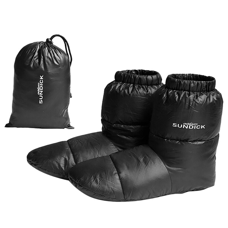 -SUNDICK Down Booties Warm Socks Outdoor Indoor Tent Warm Soft Boots Outdoor Camping Sleeping Bag Indoor Slippers Soft Cozy: black