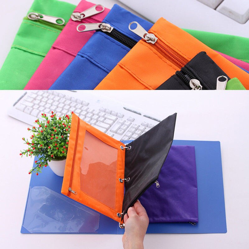 1PC Zippered Ring Binder Document Folder Stationery Pouch 3 Holes Ring File Cabinet School Office Supplies Storage File Folder