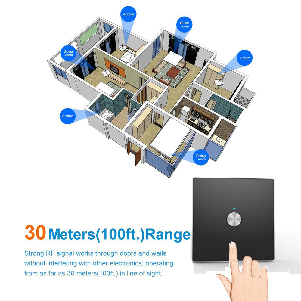 Wireless Remote Control Light Switch, Wireless Receiver Switch Panel 100V-240VAC 50/60HZ Safe for Living Light (1CH-black)