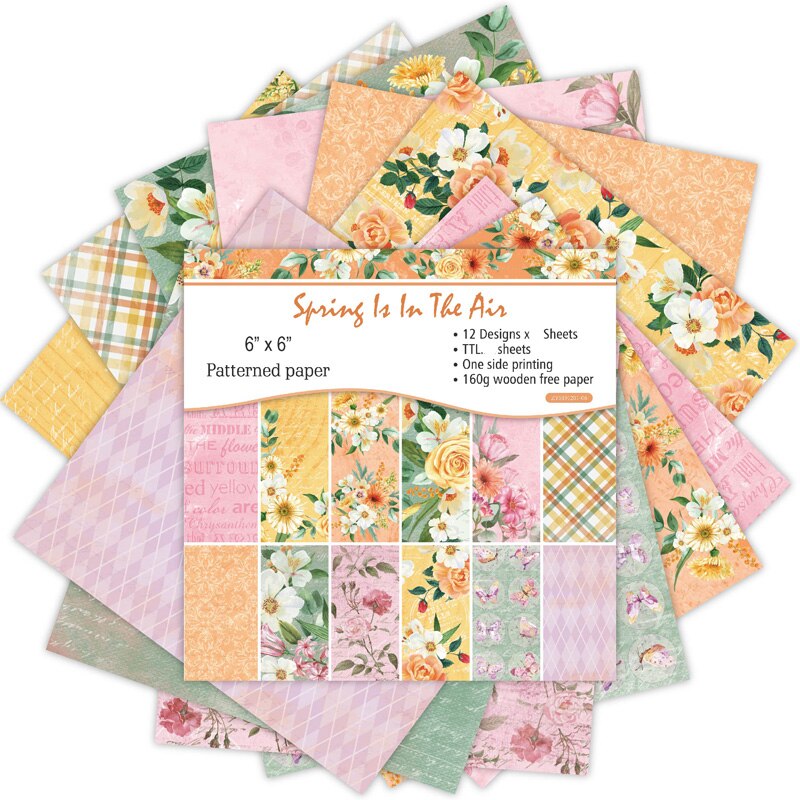 KLJUYP 12 hojas primavera libro de recortes de flores almohadillas papel Origami papel de fondo artístico tarjeta hacer manualidades de papel de álbum de recortes