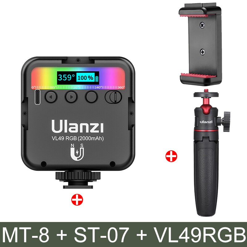 Ulanzi VL49 Mini RGB LED Video Light Portable Pocket photography Light Vlog Fill Light for Smartphone DSLR SLR Camera Lamp: Grey