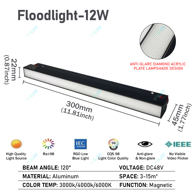 Nowa magnetyczna lampa szynowa 48V doprowadziło krata powódź lampa reflektor sufit lampa tor szyna linia światła nie Główny światło oświetlenie projekt: zmienny / Niebieski
