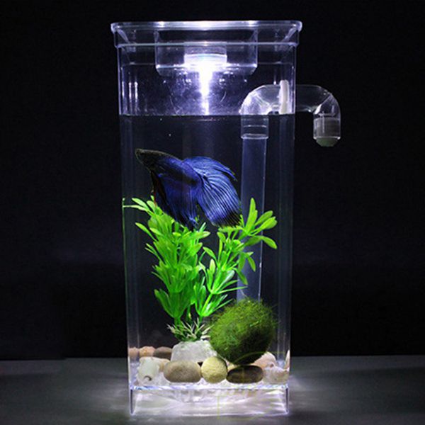 Ledde mini fisk tank akvarium själv rengöring akvarium skål bekväm akvarium för kontor hem dekoration husdjur – Grandado